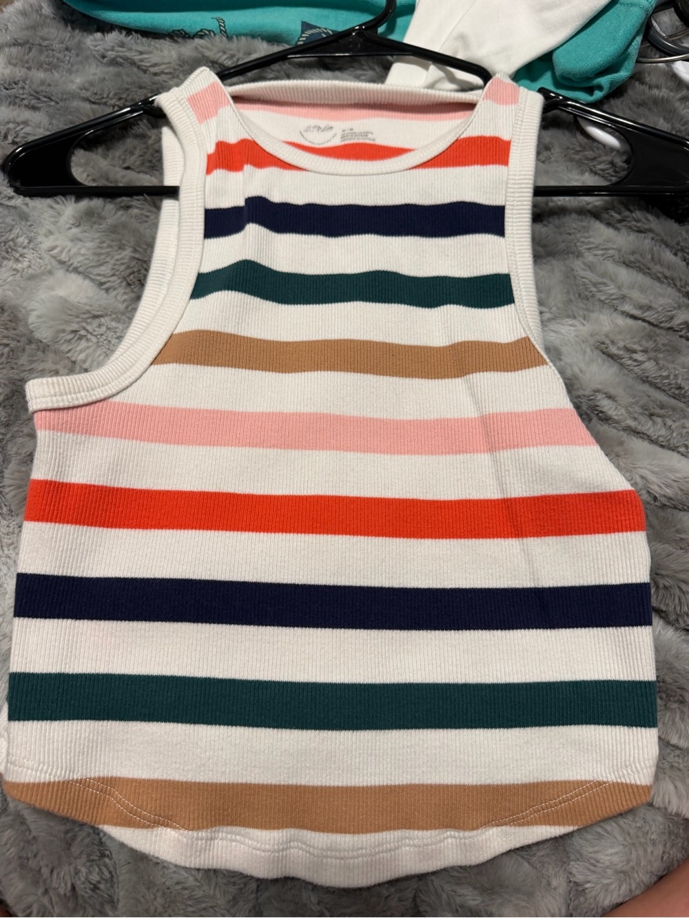 aerie White Ribbed Tank with Multicolor Stripes